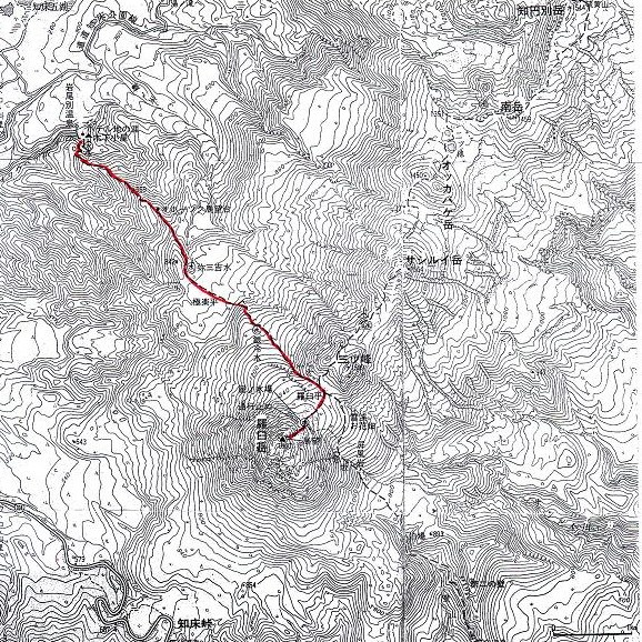 毎日新聞旅行から入手した羅臼岳の地図のコピー