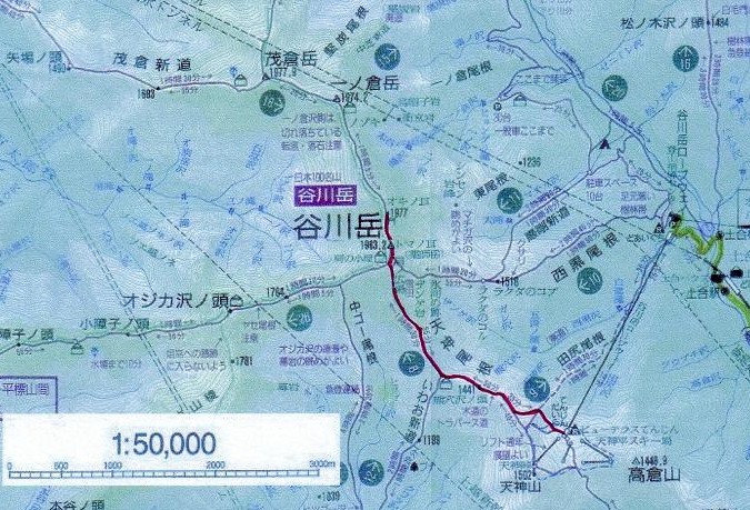 昭文社の地図「谷川岳」の部分コピー