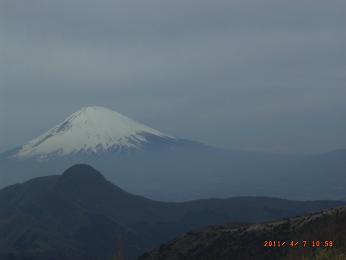 明神ヶ岳頂上から富士の右に間ノ岳北岳