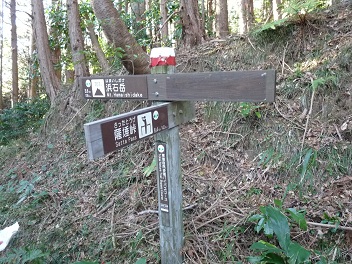 小島峠の道標から西山寺方面の文字が削られていた