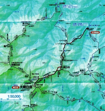 昭文社の2012年朝日連峰地図の部分コピー