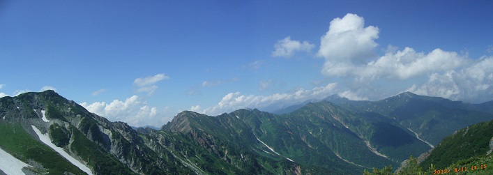 針ノ木岳からの下りで、スバリ、赤沢、鳴沢、岩小屋沢岳