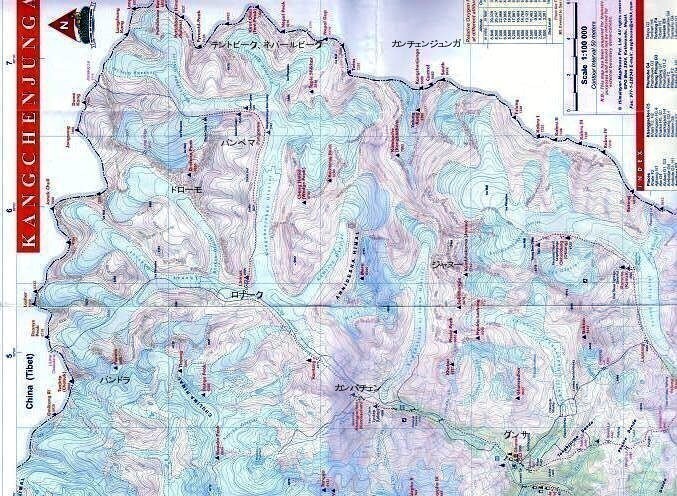 ネパール製の10万分の1の地図の東北部分